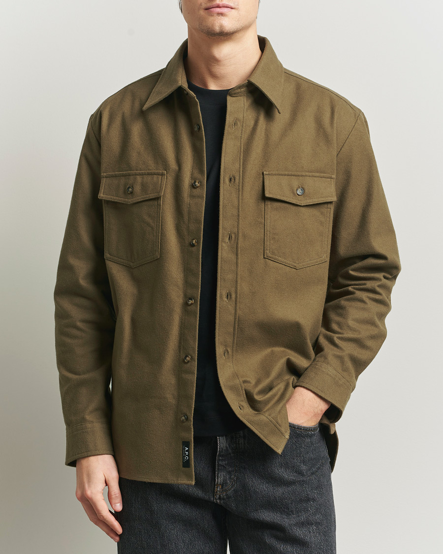 Herre | Skjorter | A.P.C. | Brushed Cotton Overshirt Khaki