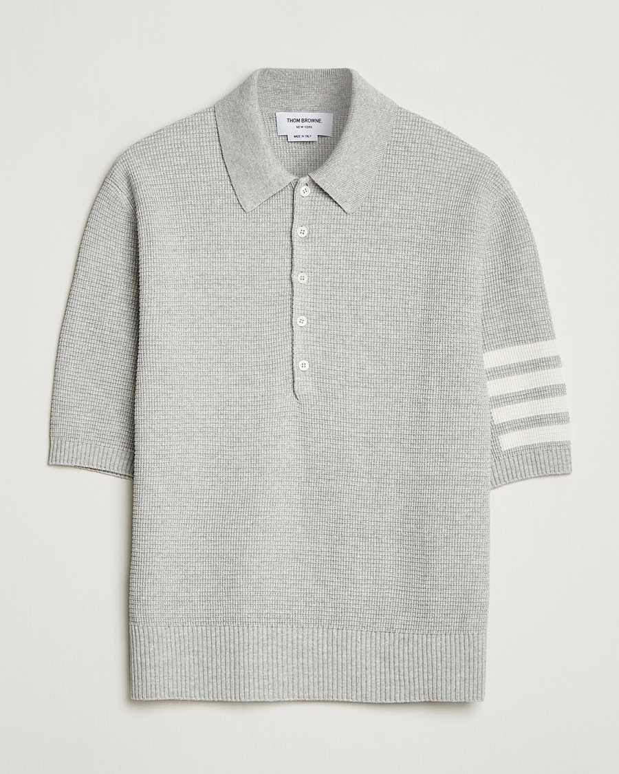 Herre | Pikéer | Thom Browne | Textured 4 Bar Knitted Polo Light Grey