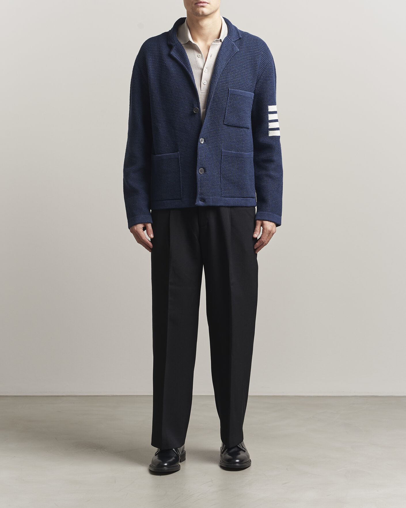 Herre | Gensere | Thom Browne | Textured 4 Bar Cardigan Jacket Navy
