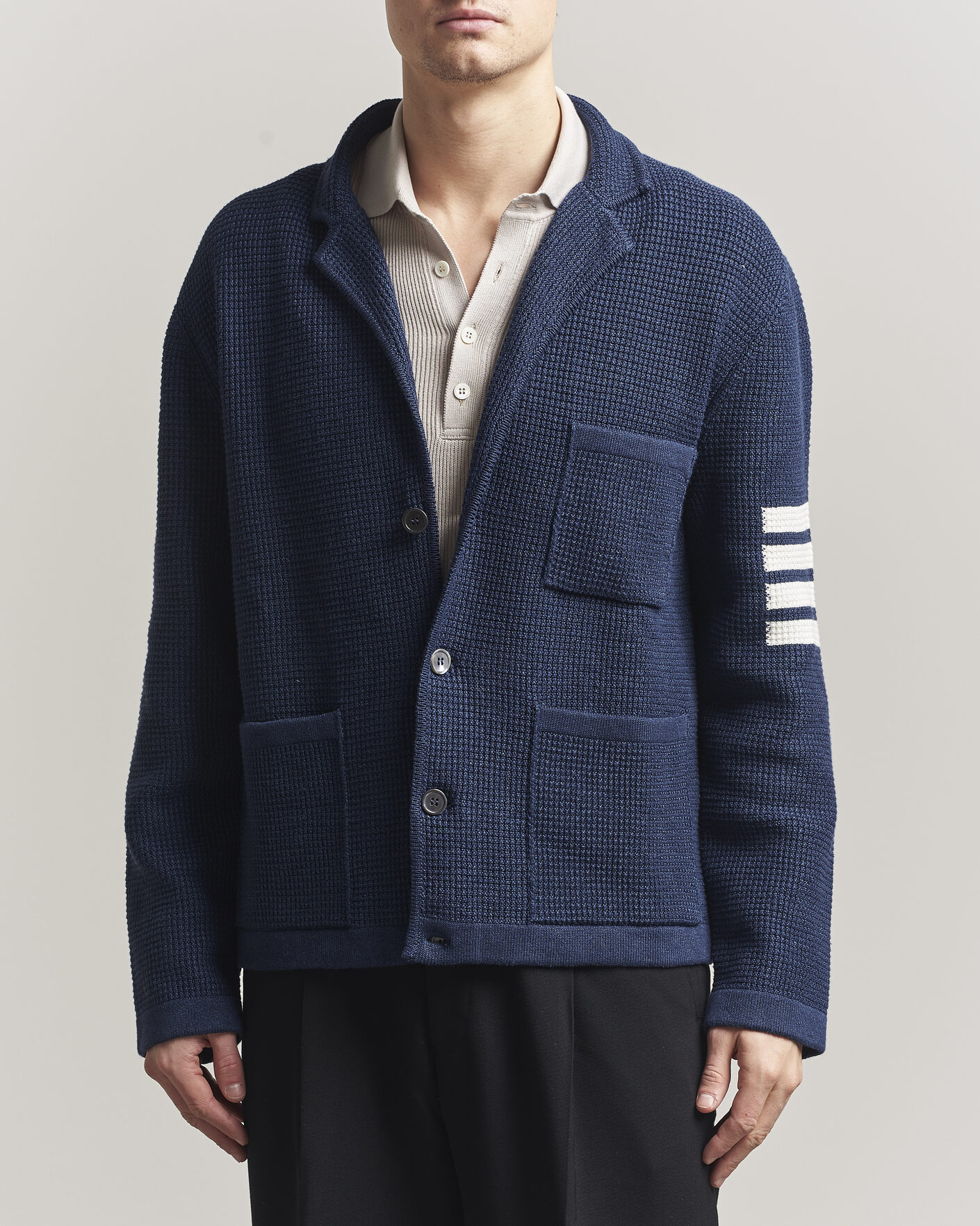 Herre | Gensere | Thom Browne | Textured 4 Bar Cardigan Jacket Navy