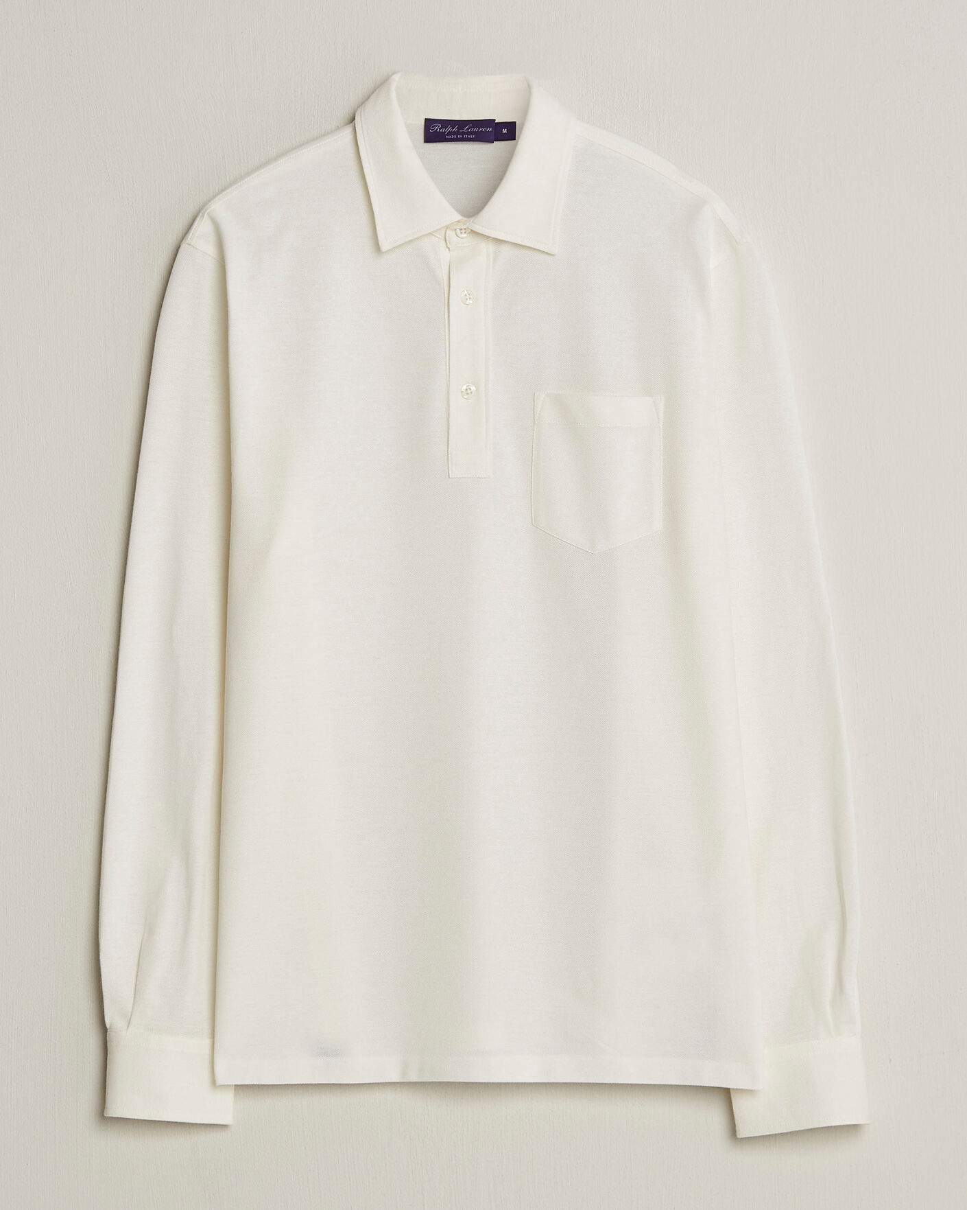 Herre | Pikéer | Ralph Lauren Purple Label | Cotton/Cashmere Long Sleeve Polo Off White