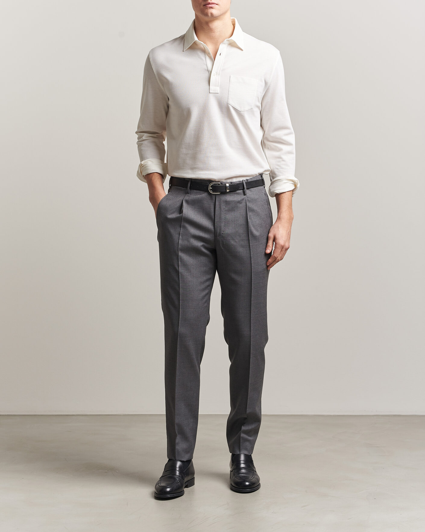 Herre | Pikéer | Ralph Lauren Purple Label | Cotton/Cashmere Long Sleeve Polo Off White
