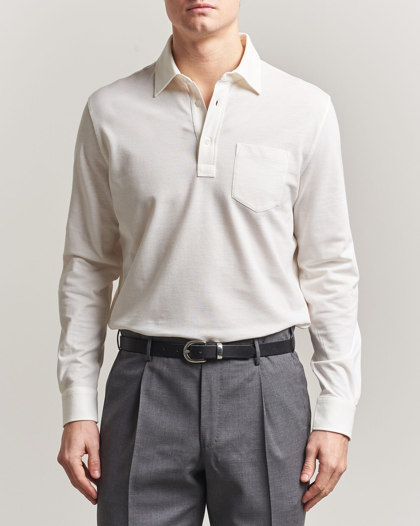 Herre | Pikéer | Ralph Lauren Purple Label | Cotton/Cashmere Long Sleeve Polo Off White