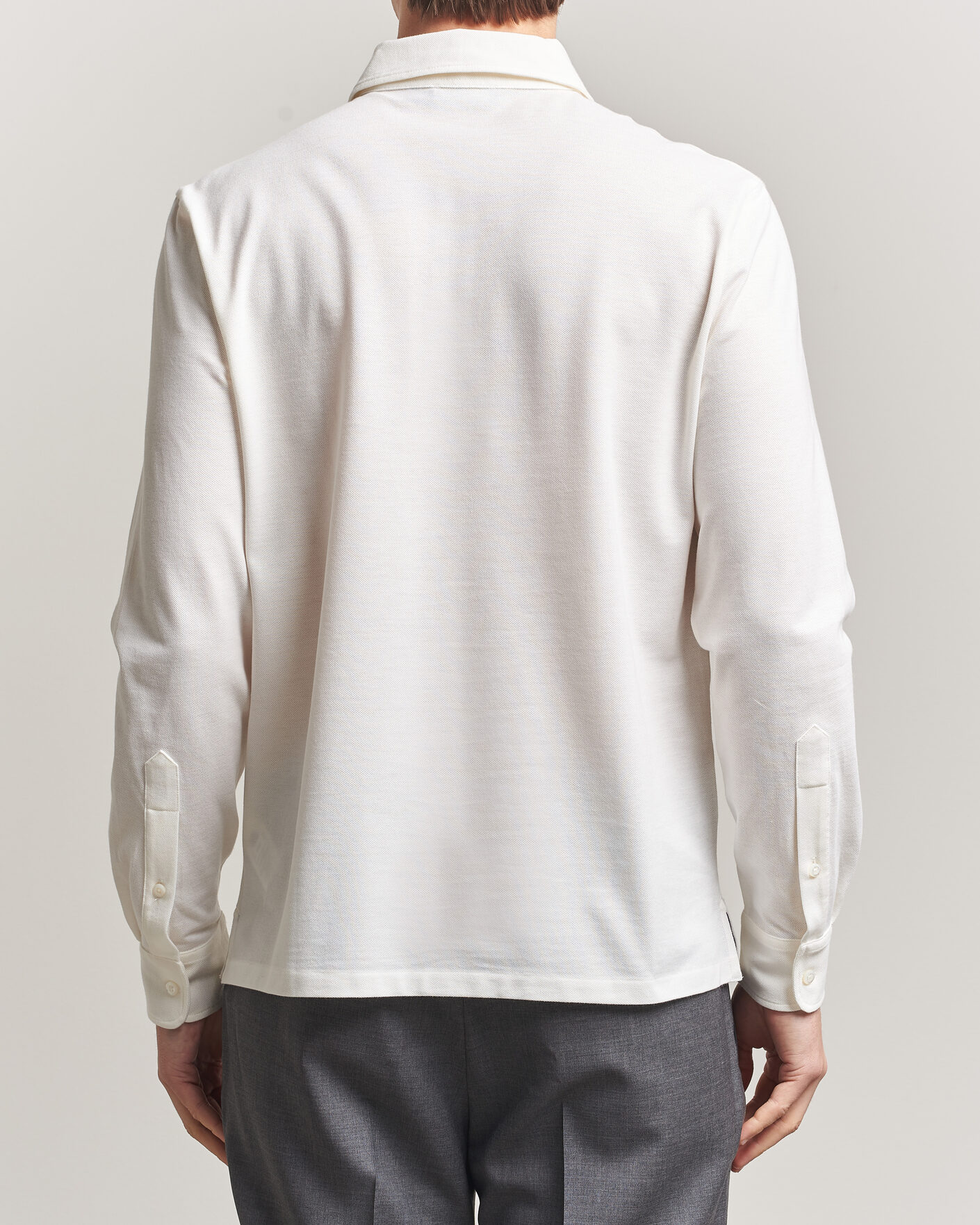 Herre | Pikéer | Ralph Lauren Purple Label | Cotton/Cashmere Long Sleeve Polo Off White