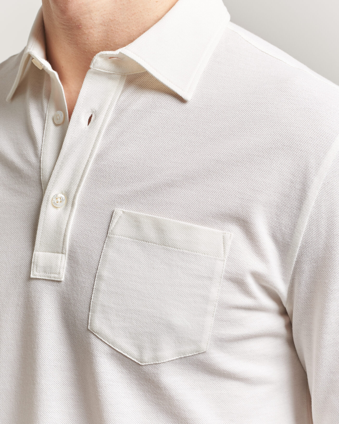 Herre | Pikéer | Ralph Lauren Purple Label | Cotton/Cashmere Long Sleeve Polo Off White