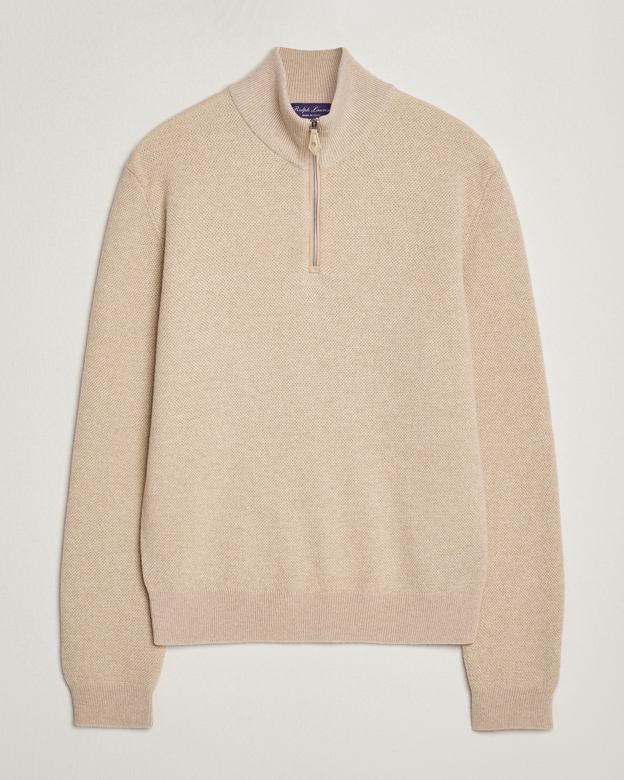 Herre | Gensere | Ralph Lauren Purple Label | Cashmere Birdseye Half Zip Beige