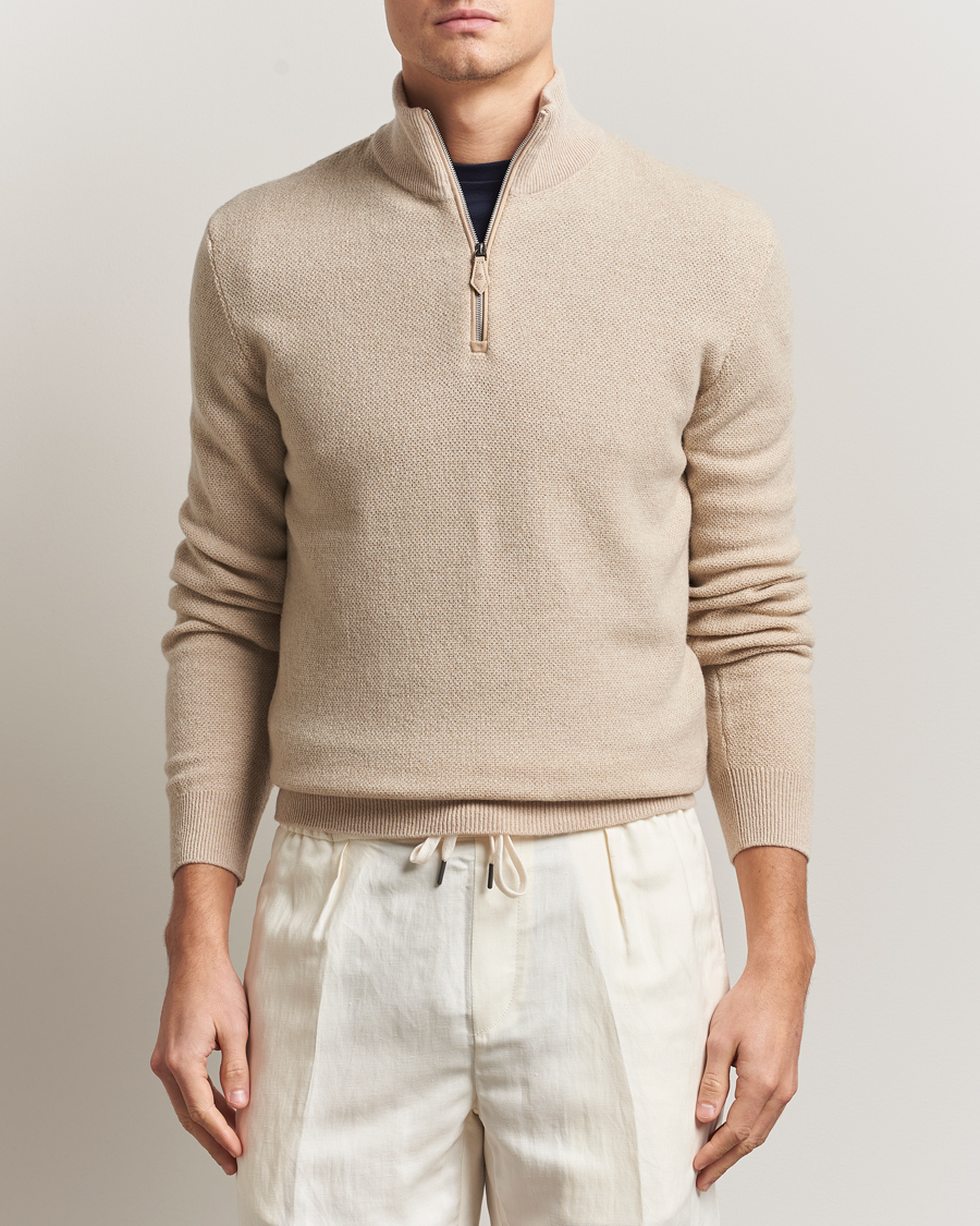 Herre | Gensere | Ralph Lauren Purple Label | Cashmere Birdseye Half Zip Beige