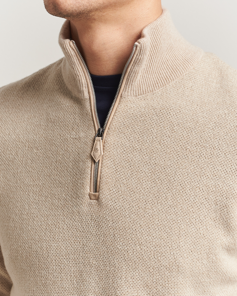 Herre | Gensere | Ralph Lauren Purple Label | Cashmere Birdseye Half Zip Beige