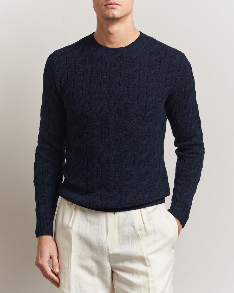 Herre | Gensere | Ralph Lauren Purple Label | Cashmere Cable Sweater Chairman Navy