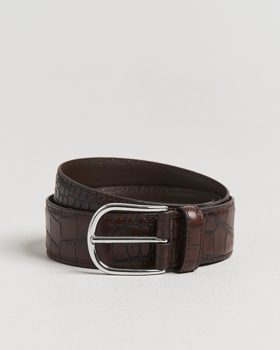 Herre | Belter | Anderson's | Embossed 3,5cm Leather Belt Brown