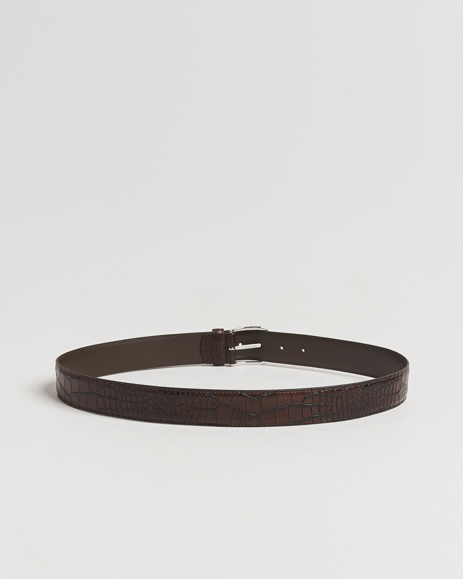 Herre | Belter | Anderson's | Embossed 3,5cm Leather Belt Brown