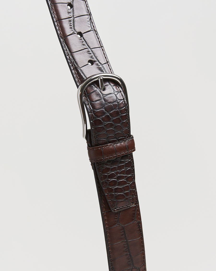 Herre | Belter | Anderson's | Embossed 3,5cm Leather Belt Brown