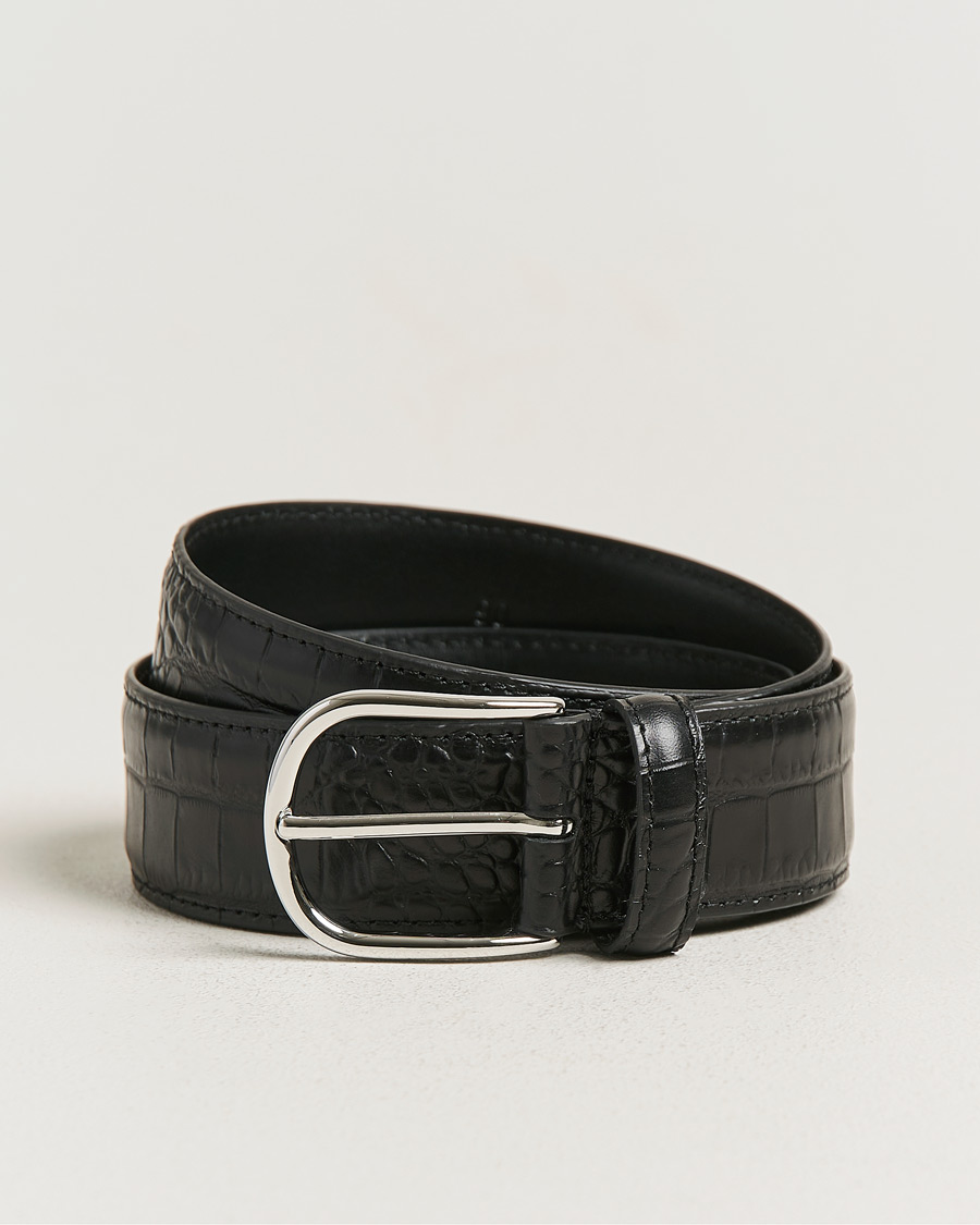 Herre | Belter | Anderson's | Embossed 3,5cm Leather Belt Black