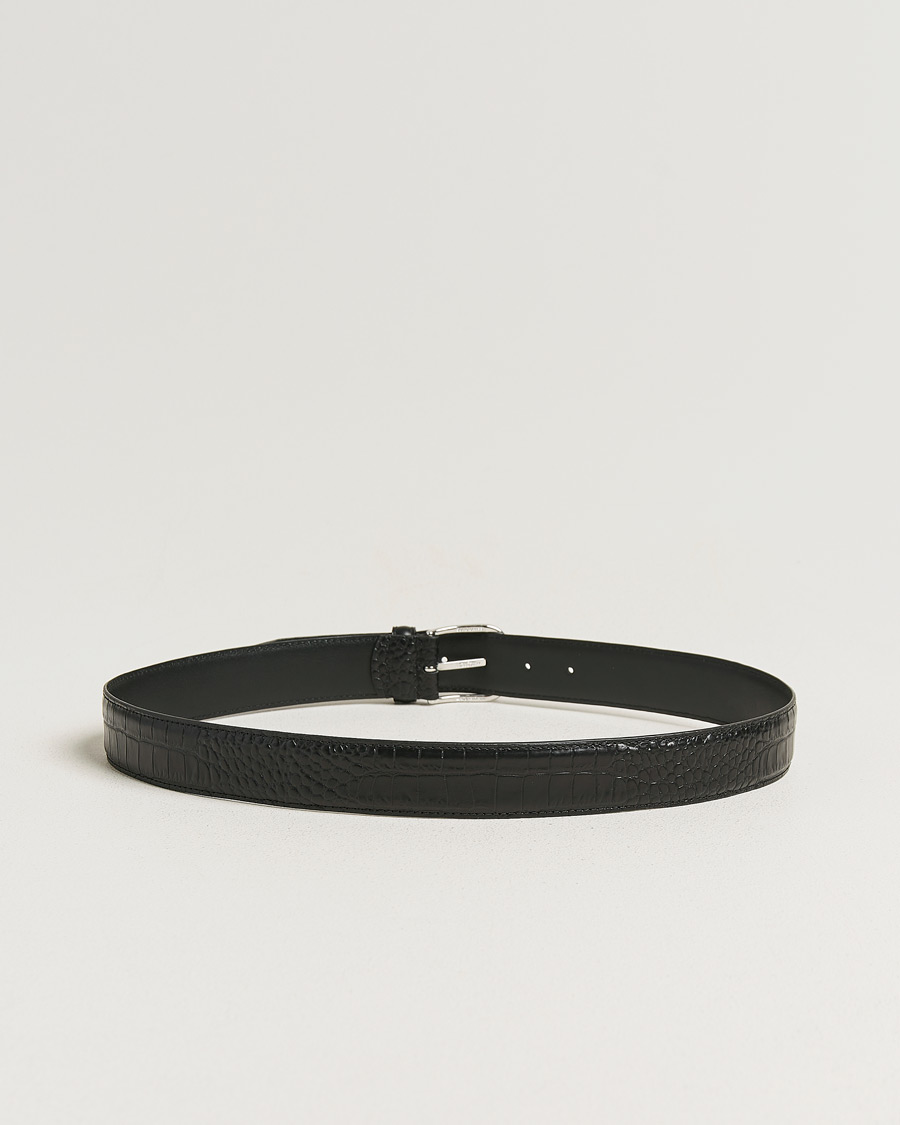 Herre | Belter | Anderson's | Embossed 3,5cm Leather Belt Black
