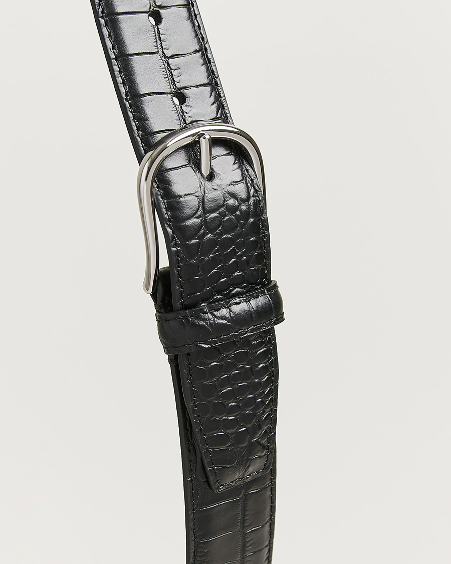 Herre | Belter | Anderson's | Embossed 3,5cm Leather Belt Black