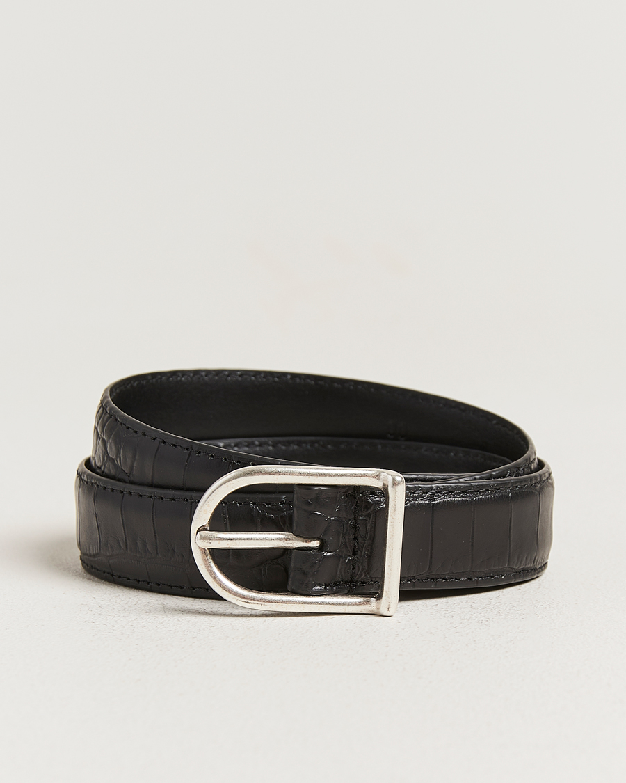 Herre | Belter | Anderson's | Embossed 2,5cm Lether Belt Black