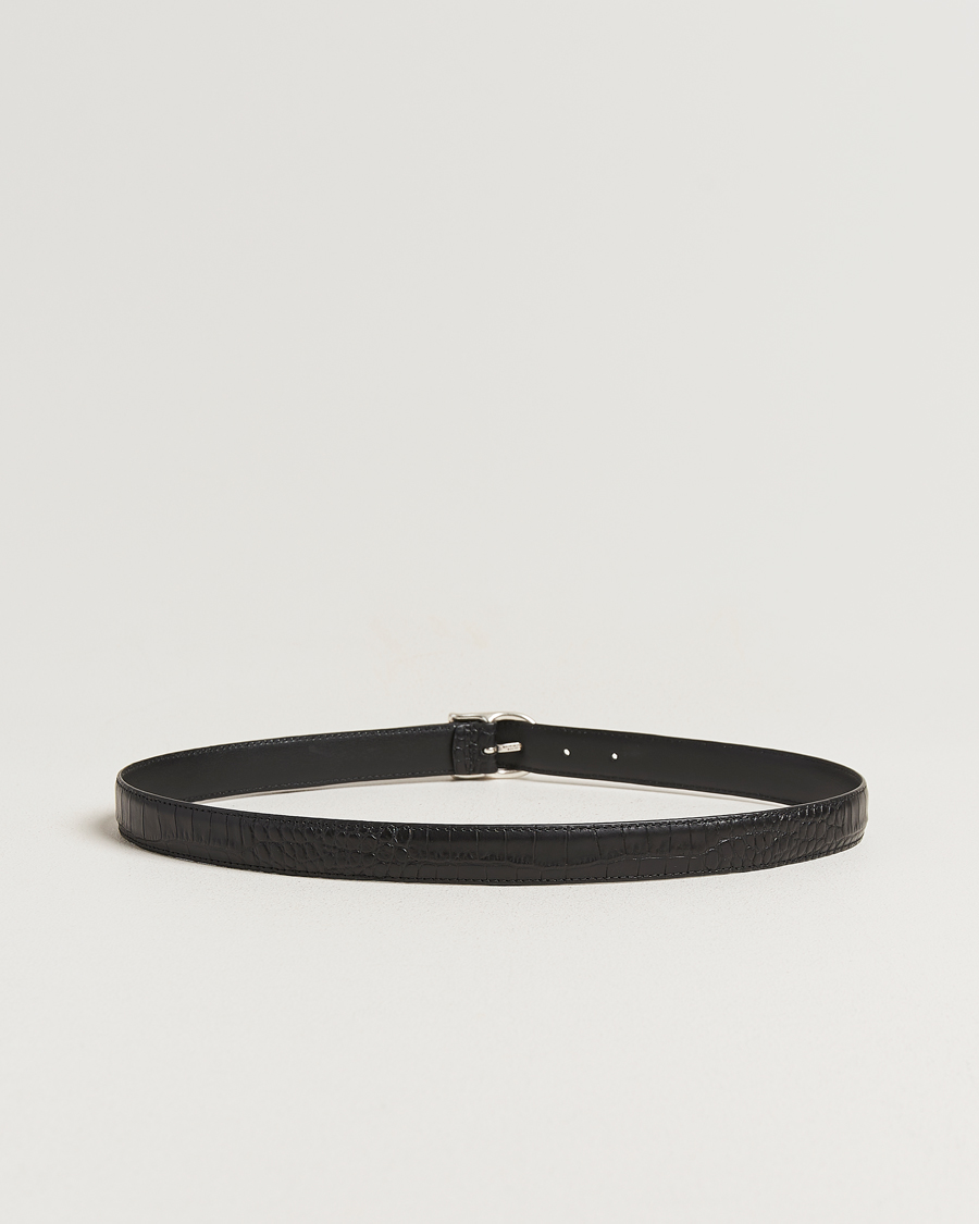 Herre | Belter | Anderson's | Embossed 2,5cm Lether Belt Black