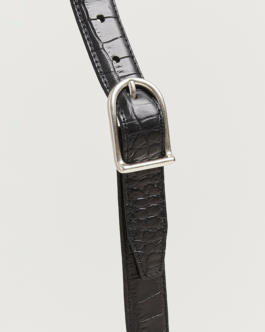 Herre | Belter | Anderson's | Embossed 2,5cm Lether Belt Black