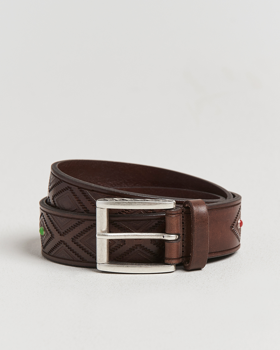 Herre | Belter | Anderson's | Diamond Pattern Western 3,5cm Belt Brown
