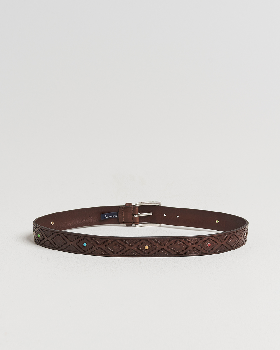 Herre | Belter | Anderson's | Diamond Pattern Western 3,5cm Belt Brown