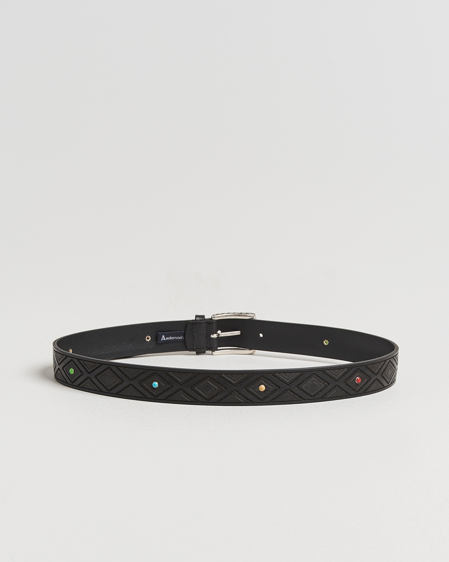 Herre | Belter | Anderson's | Diamond Pattern Western 3,5cm Belt Black