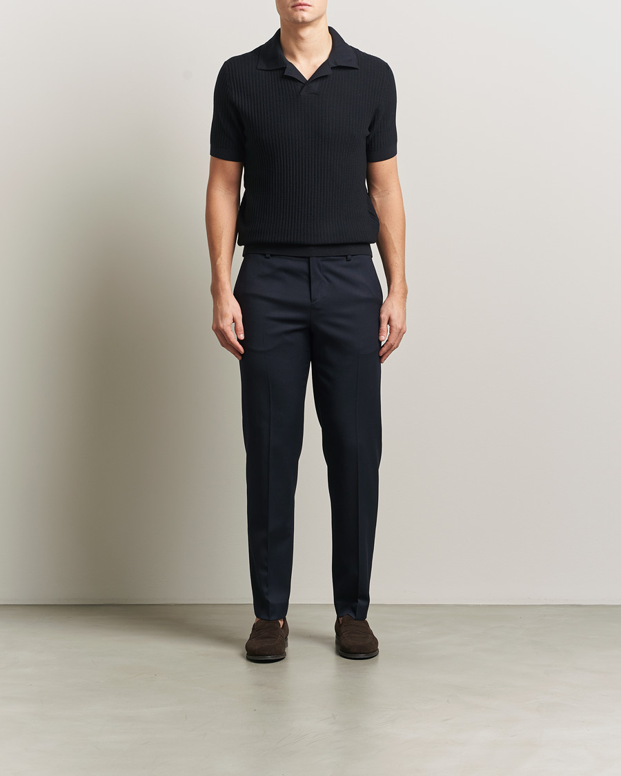 Herre | Gensere | Brioni | Knitted Rib Wool Polo Navy
