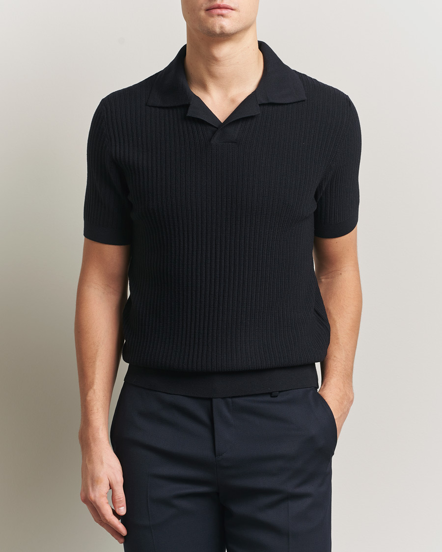 Herre | Gensere | Brioni | Knitted Rib Wool Polo Navy