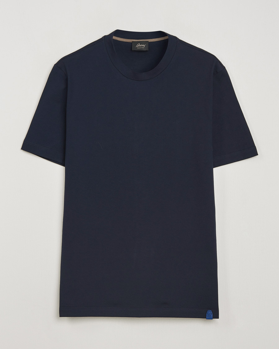 Herre | T-Shirts | Brioni | Short Sleeve Cotton T-Shirt Navy