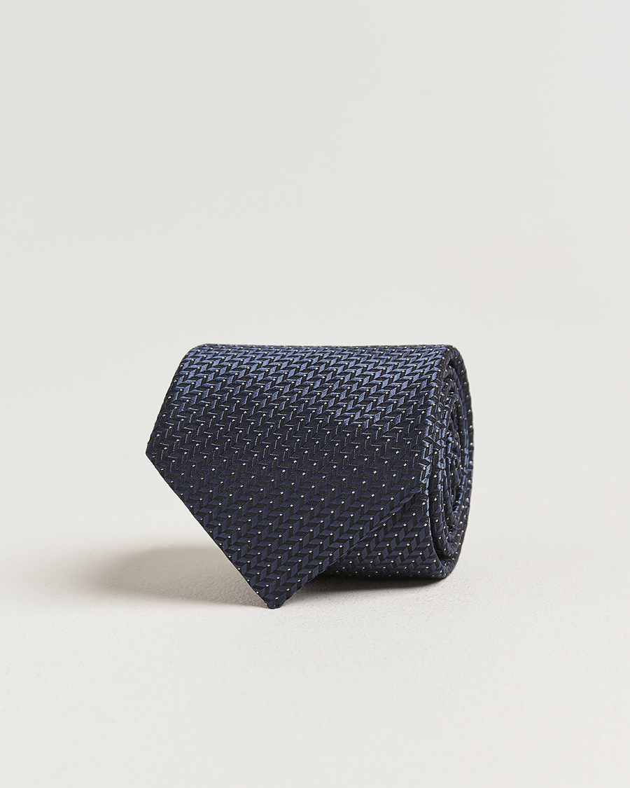 Herre | Slips | Brioni | Jacquard Herringbone Silk Tie Navy