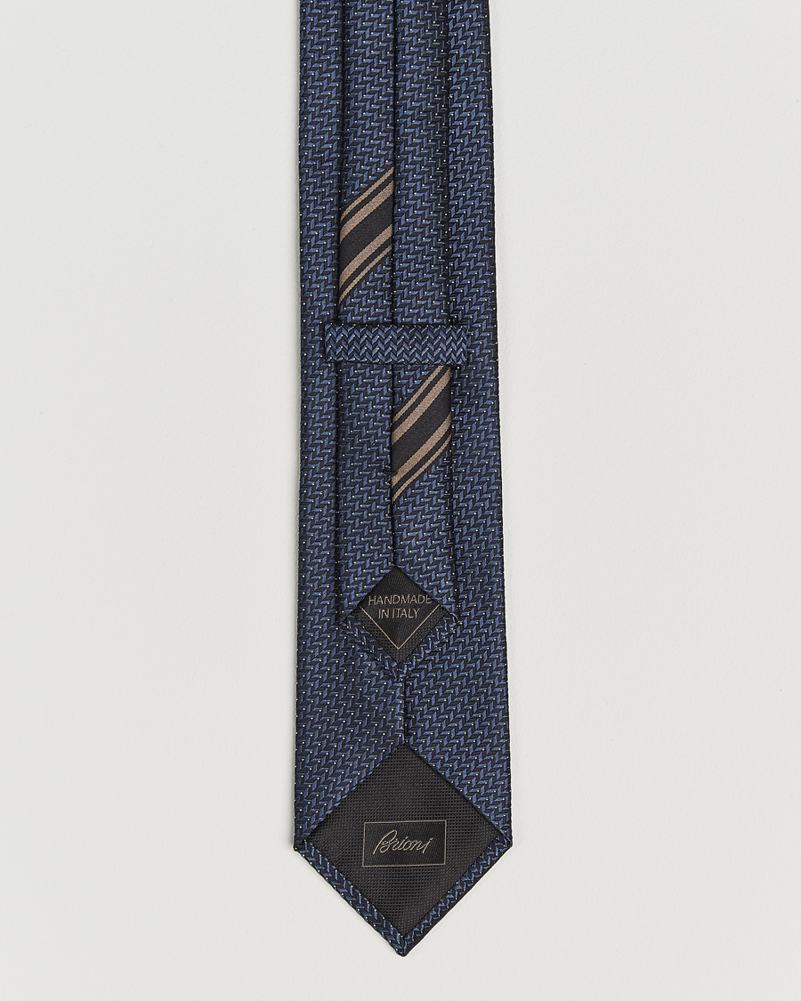 Herre | Slips | Brioni | Jacquard Herringbone Silk Tie Navy