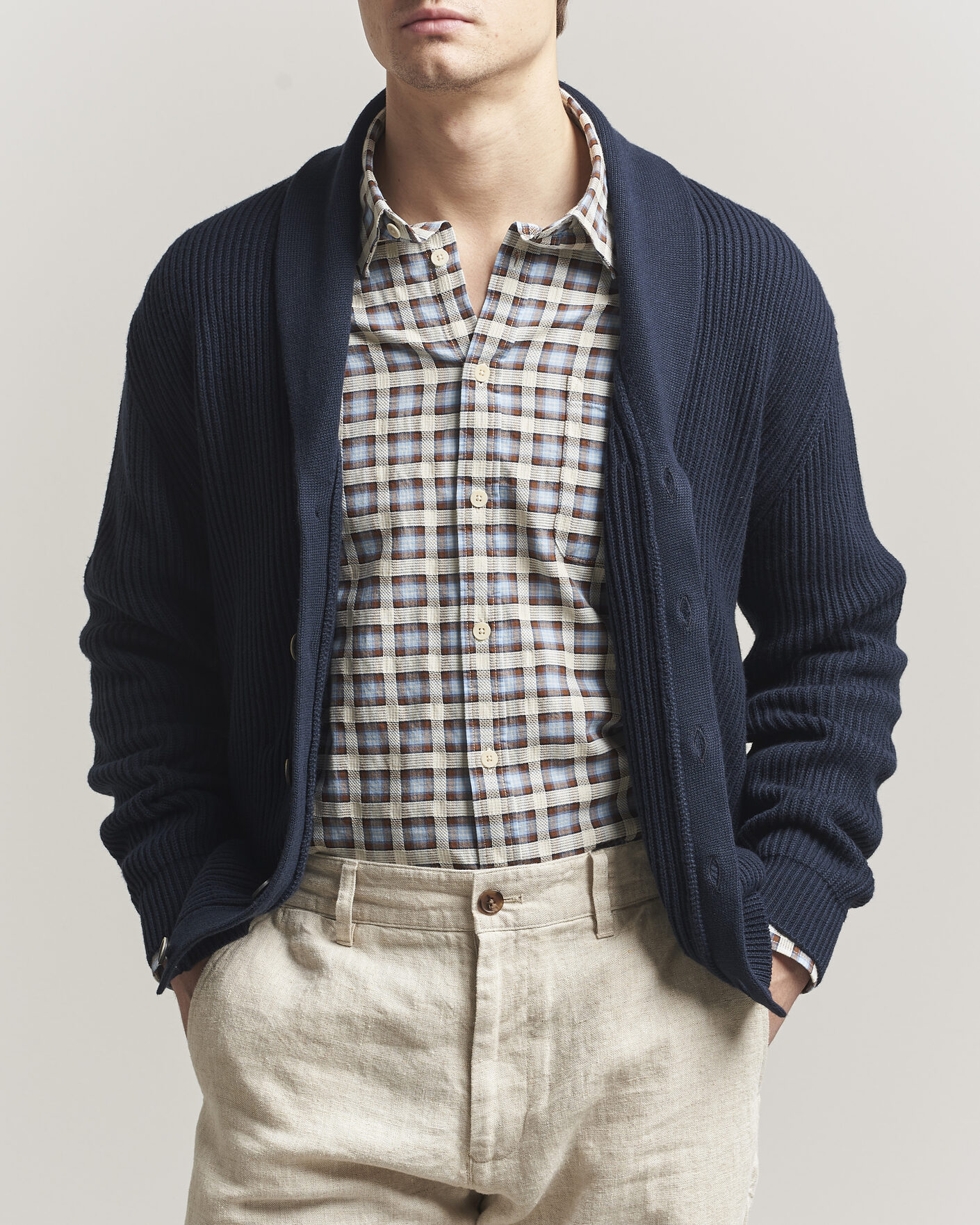 Herre | Gensere | Altea | Cotton/Cashmere Shawl Cardigan Navy