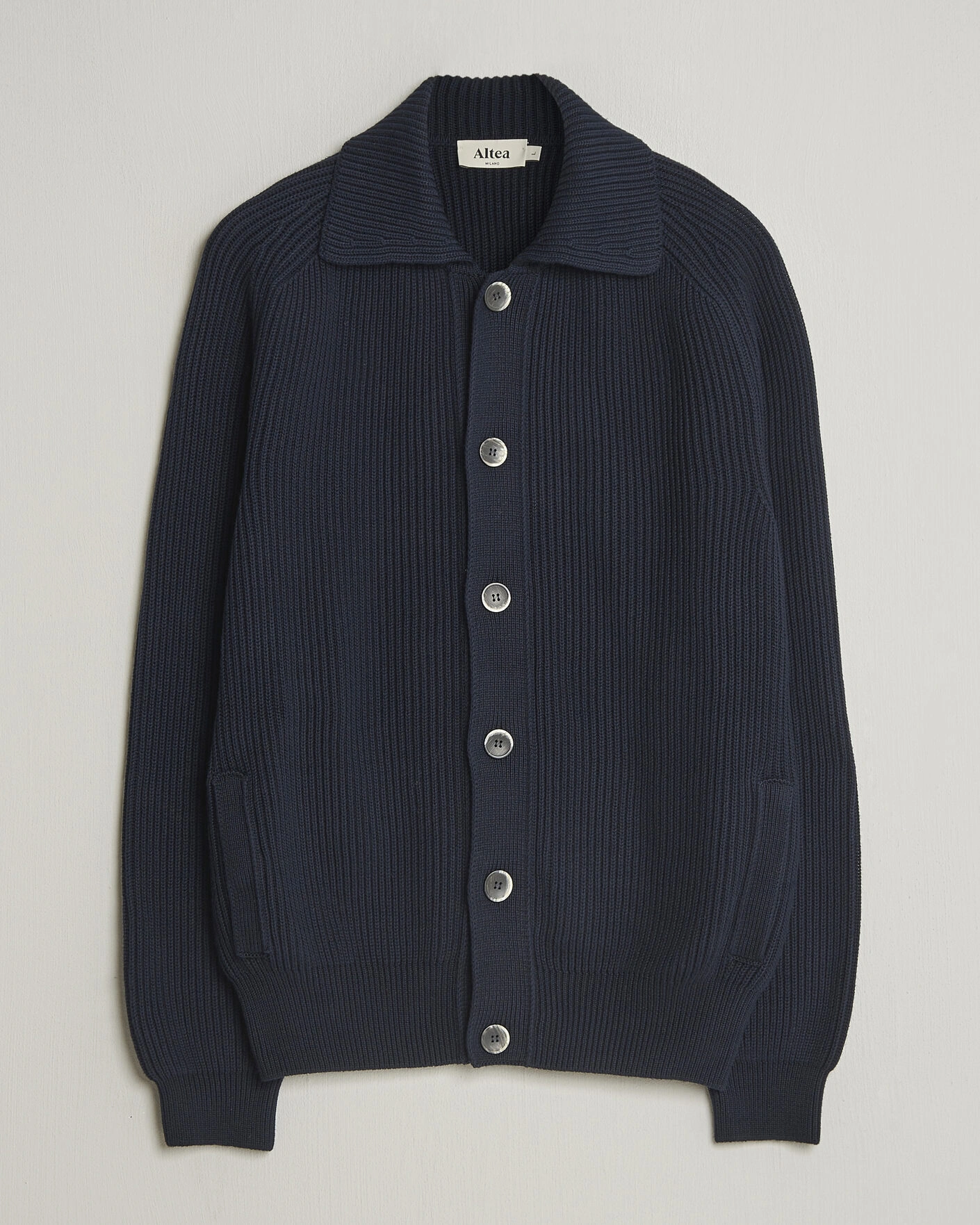 Herre | Gensere | Altea | Cotton Rib Cardigan Jacket Navy