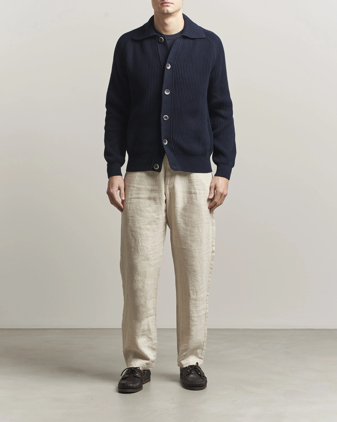 Herre | Gensere | Altea | Cotton Rib Cardigan Jacket Navy