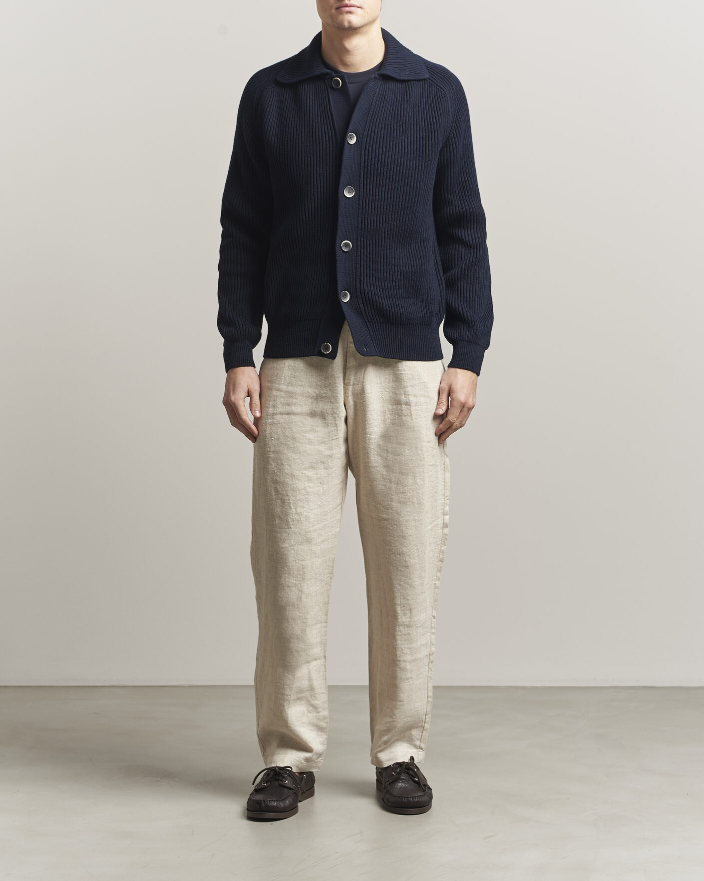 Herre | Gensere | Altea | Cotton Rib Cardigan Jacket Navy