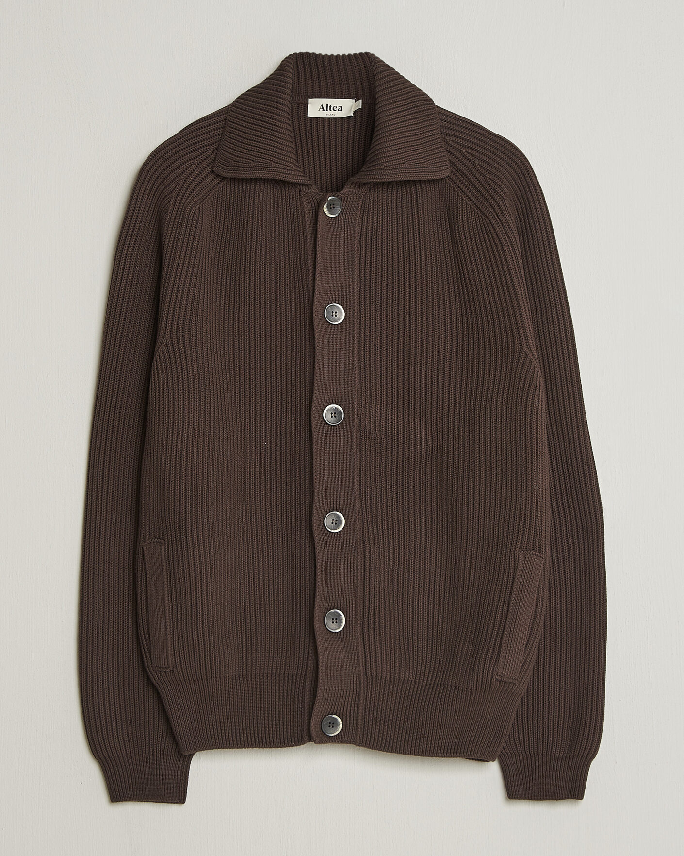 Herre | Gensere | Altea | Cotton Rib Cardigan Jacket Dark Brown