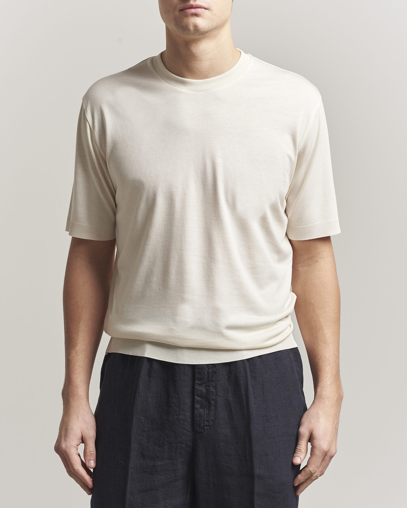 Herre | T-Shirts | Altea | Cotton/Stretch Knitted T-Shirt Off White