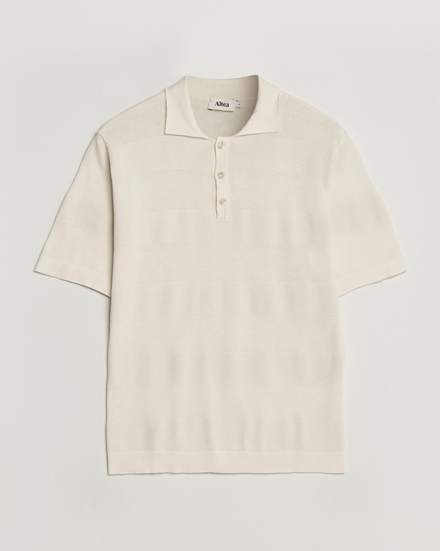 Herre | Pikéer | Altea | Block Stripe Knitted Polo Off White