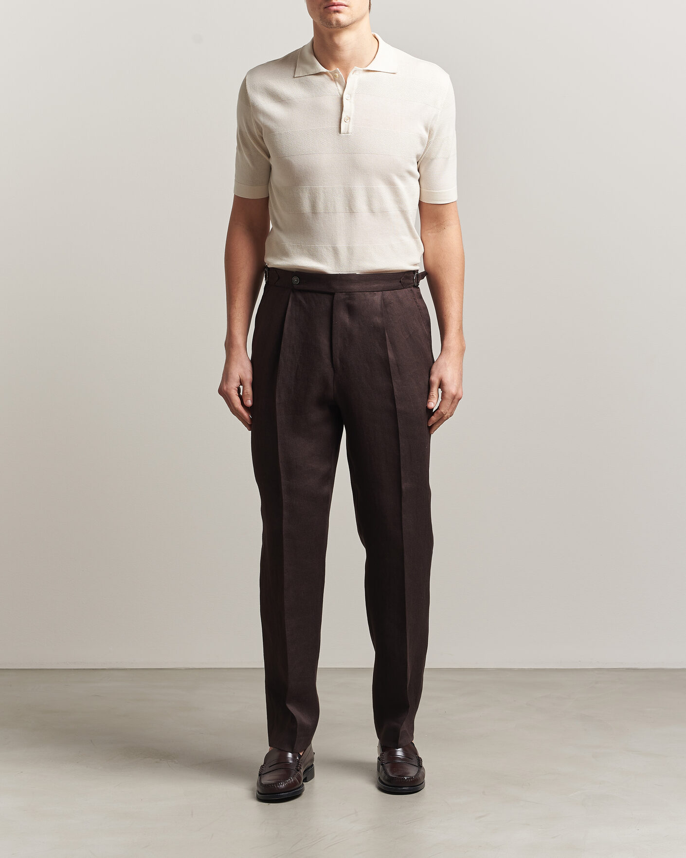 Herre | Pikéer | Altea | Block Stripe Knitted Polo Off White