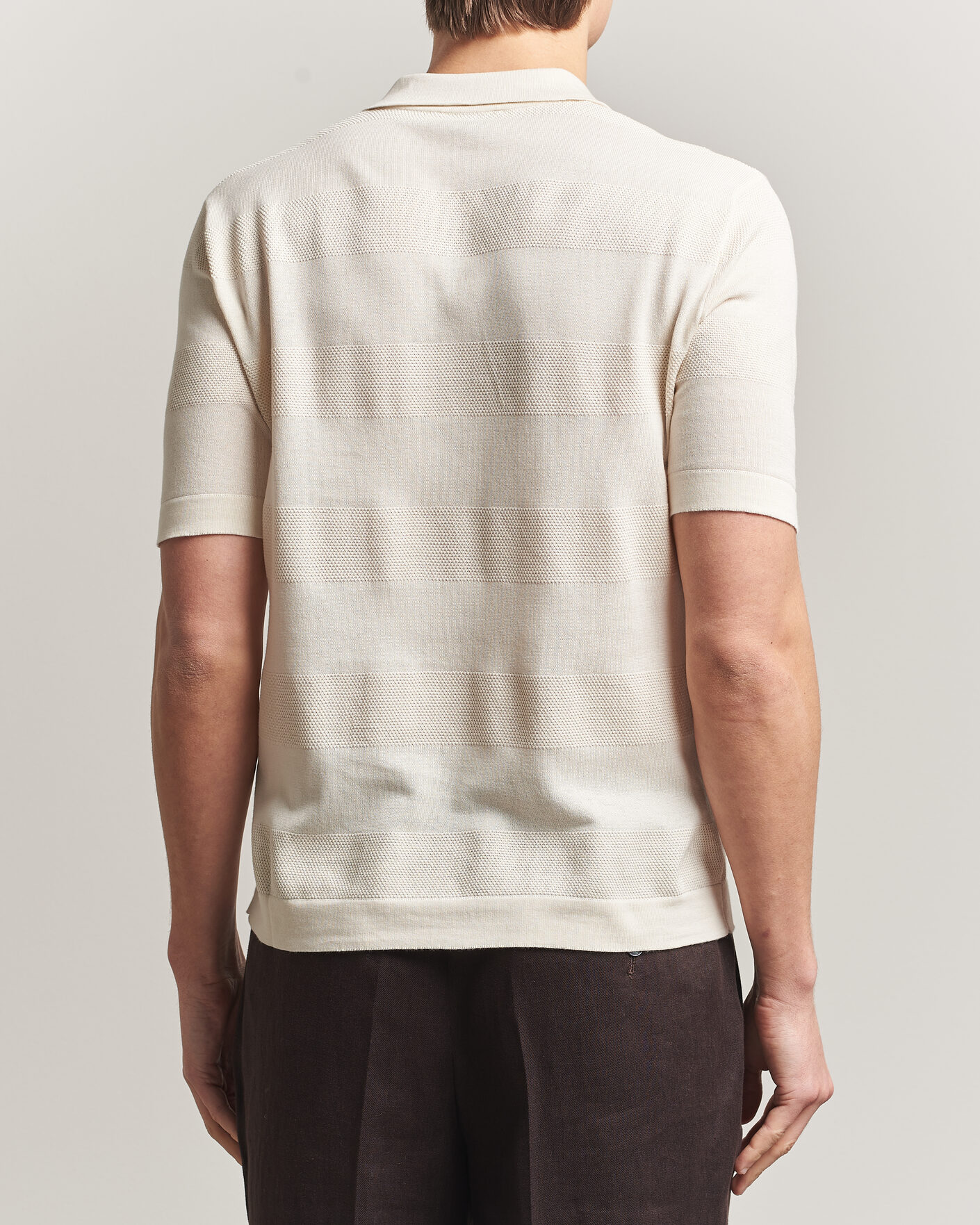 Herre | Pikéer | Altea | Block Stripe Knitted Polo Off White