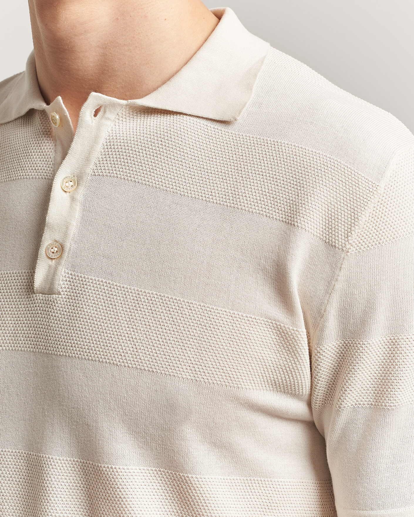 Herre | Pikéer | Altea | Block Stripe Knitted Polo Off White