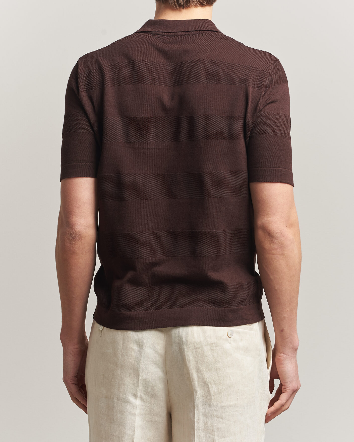 Herre | Pikéer | Altea | Block Stripe Knitted Polo Dark Brown