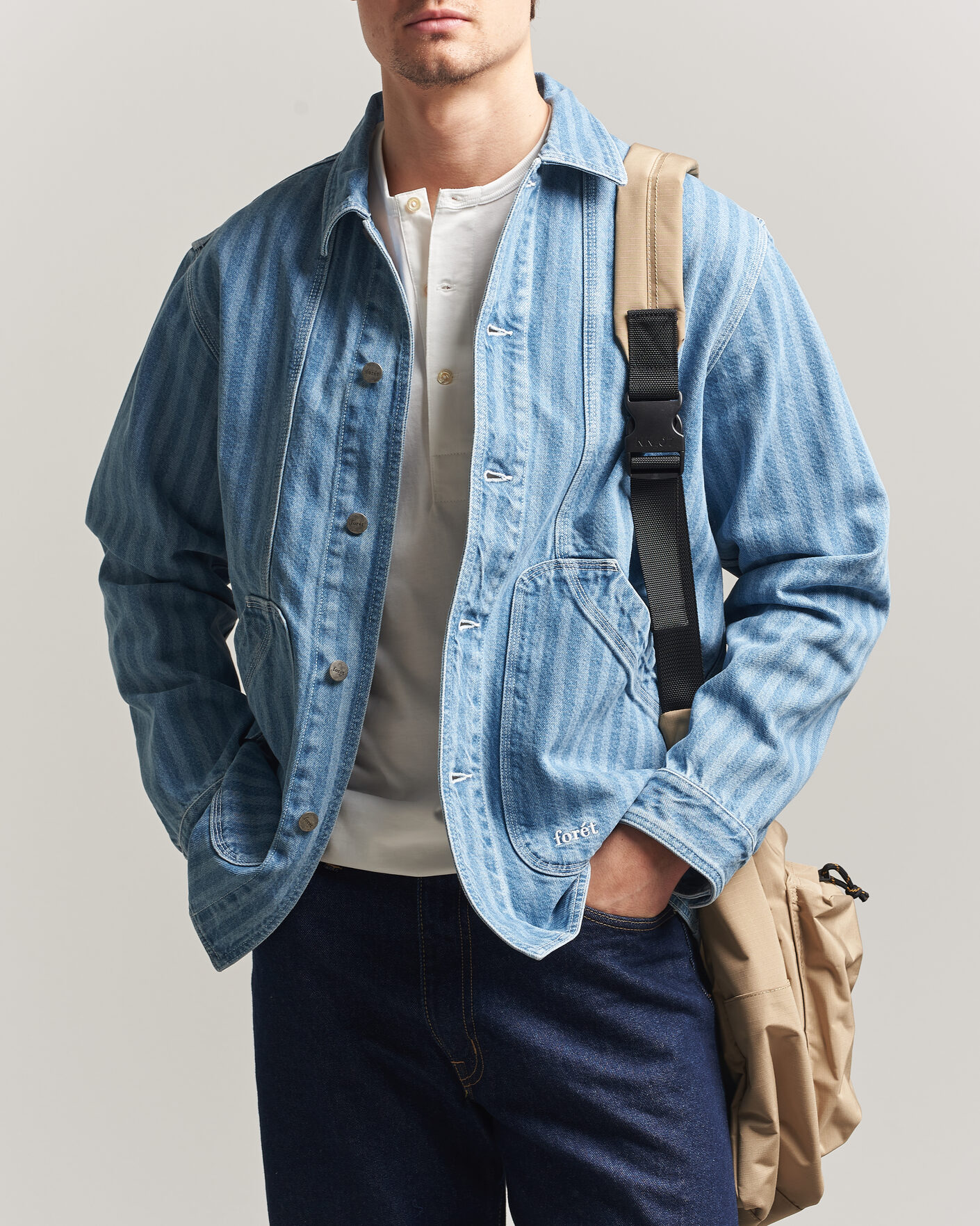 Herre | Skjorter | Forét | Berry Denim Overshirt Striped Denim