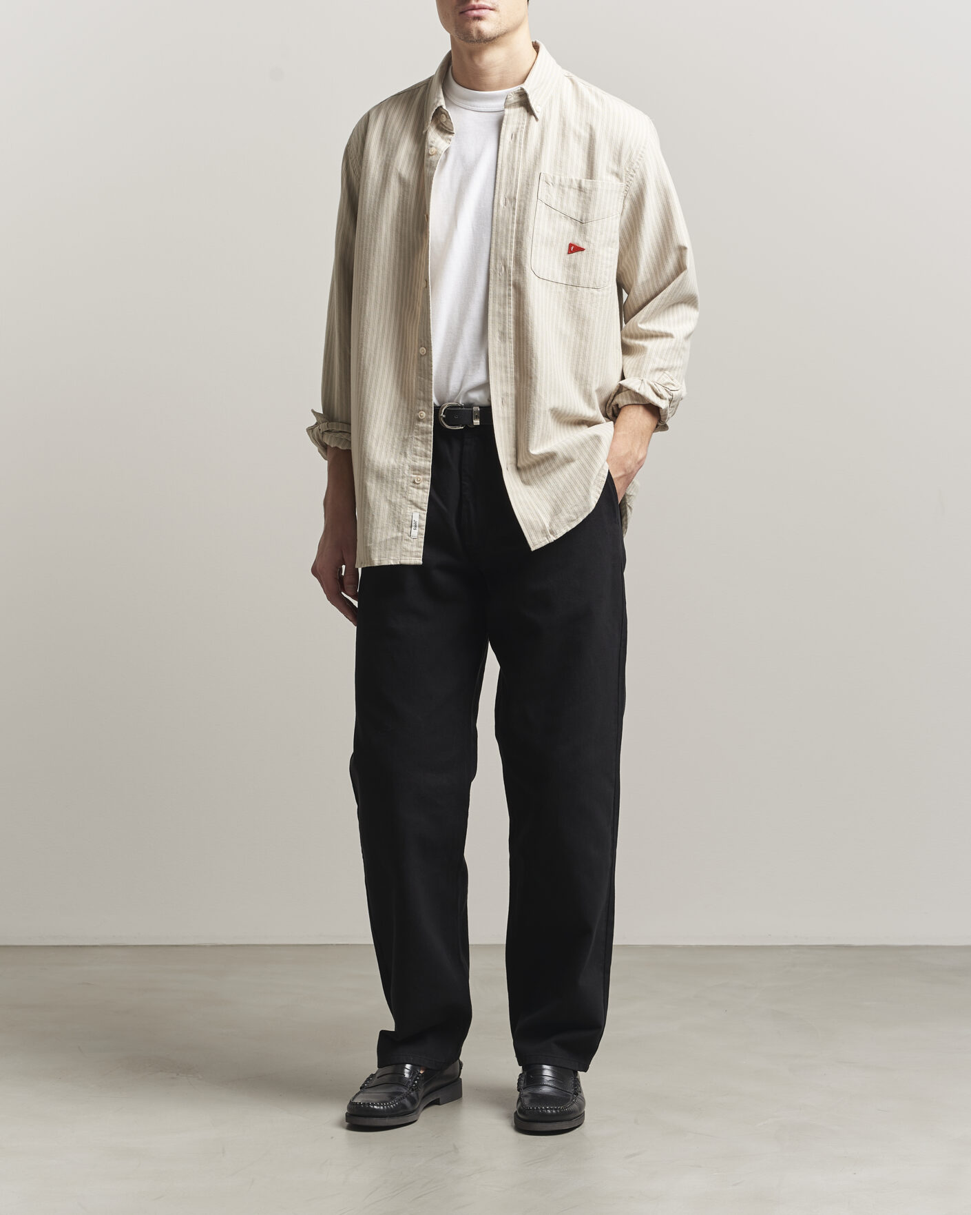 Herre | Skjorter | Forét | Flag Regular Fit Pocket Oxford Shirt Taupe Stripe