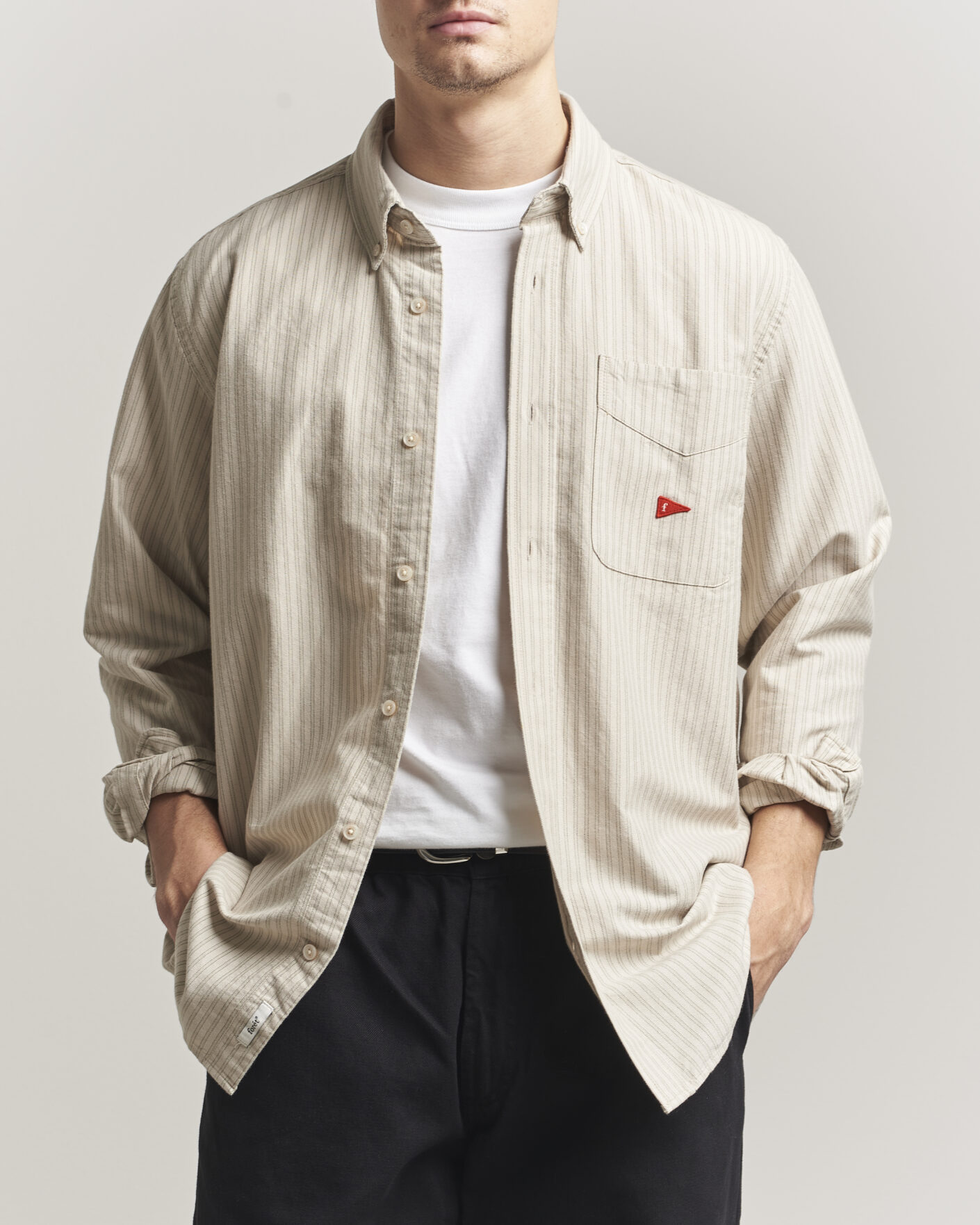 Herre | Skjorter | Forét | Flag Regular Fit Pocket Oxford Shirt Taupe Stripe