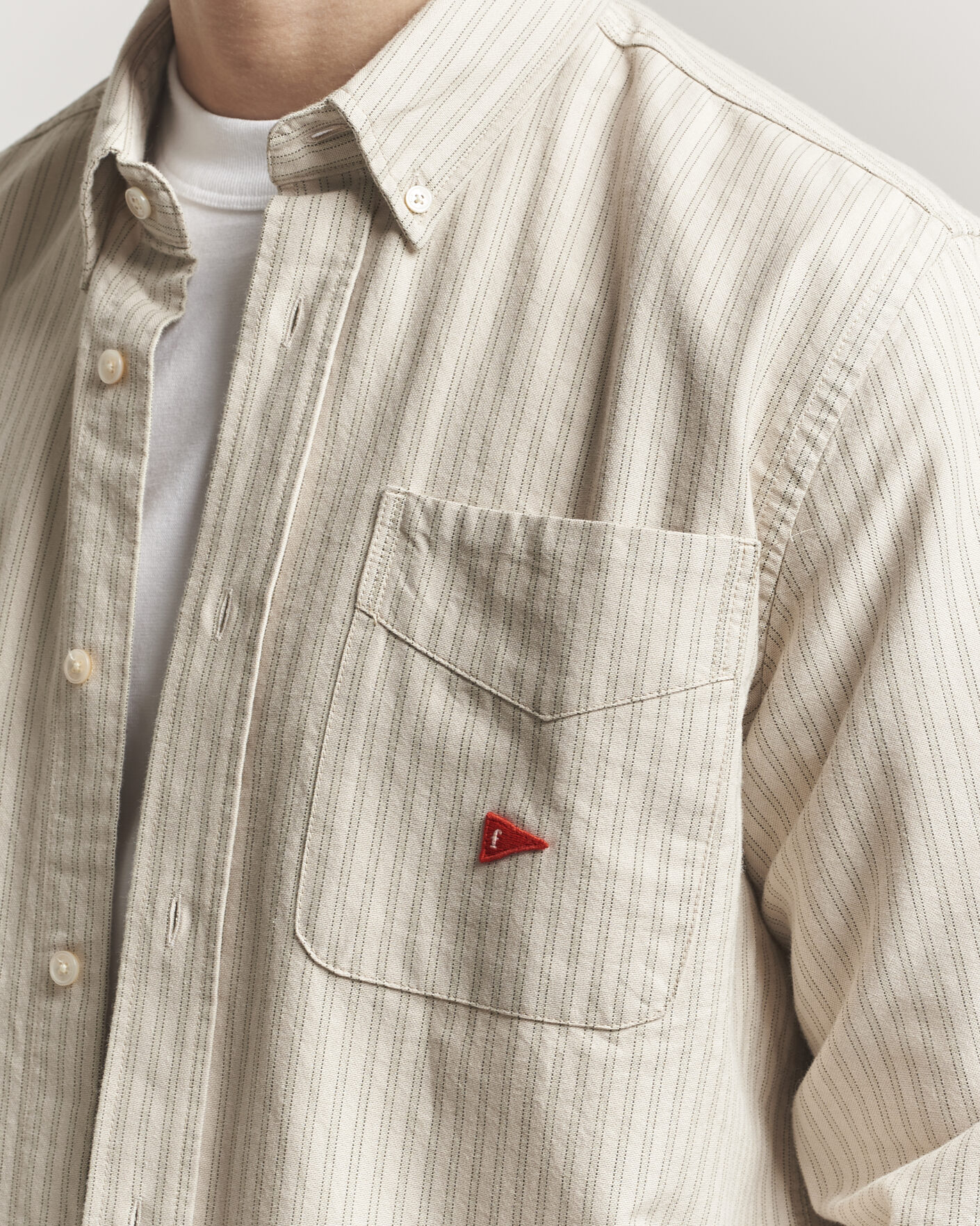 Herre | Skjorter | Forét | Flag Regular Fit Pocket Oxford Shirt Taupe Stripe