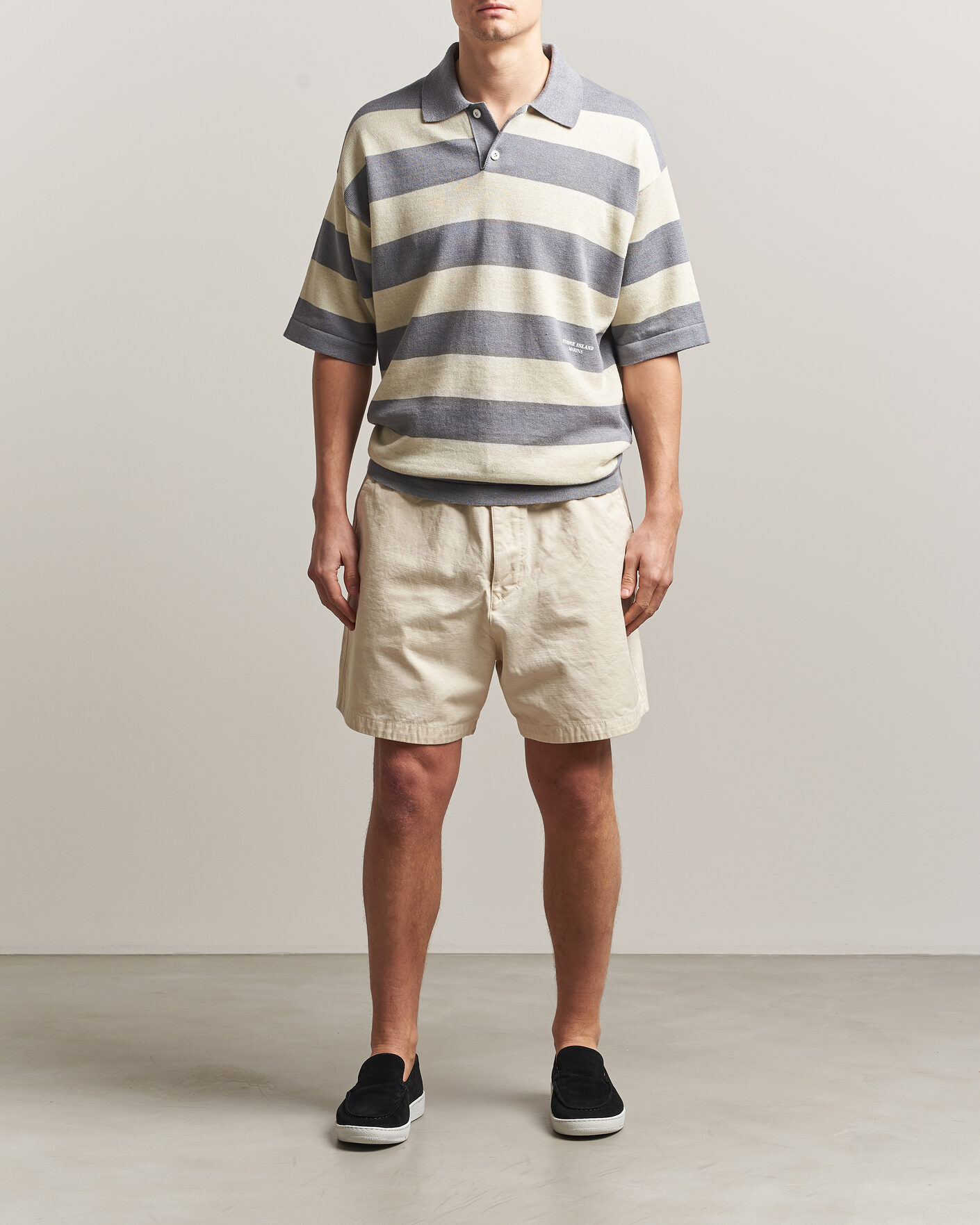 Herre | Pikéer | Stone Island | Marina Knitted Cotton/Linen Polo Ivory Melange
