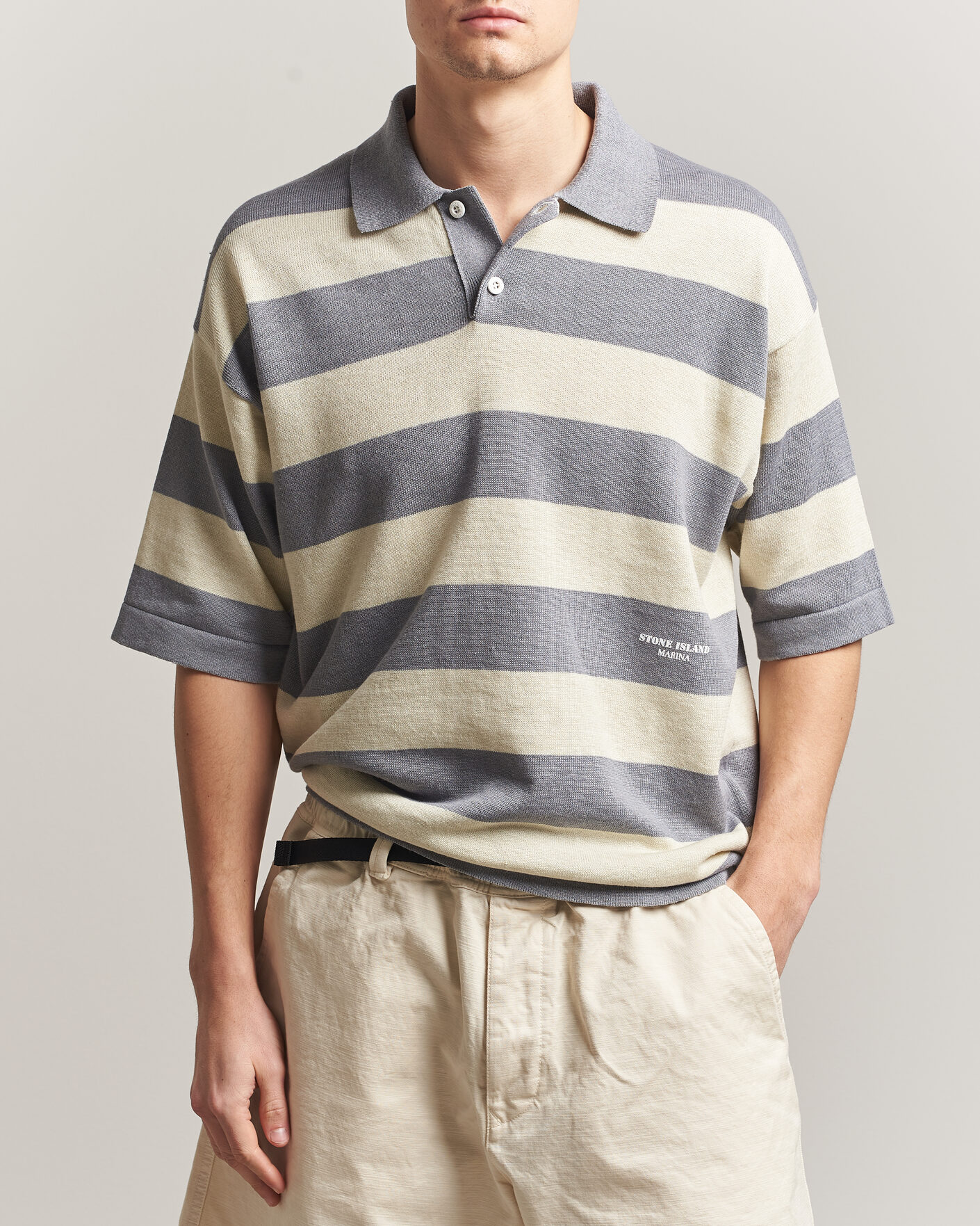 Herre | Pikéer | Stone Island | Marina Knitted Cotton/Linen Polo Ivory Melange