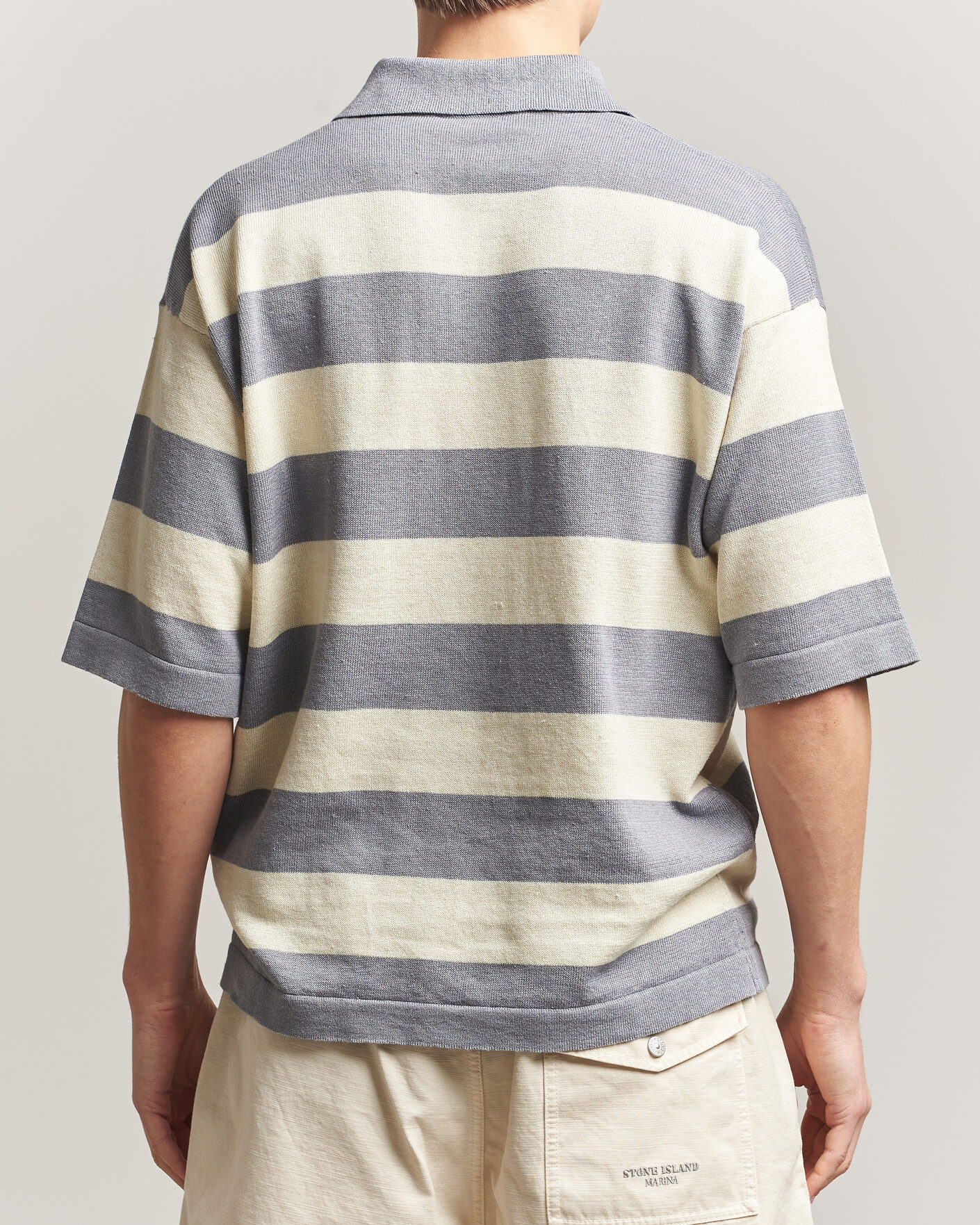 Herre | Pikéer | Stone Island | Marina Knitted Cotton/Linen Polo Ivory Melange