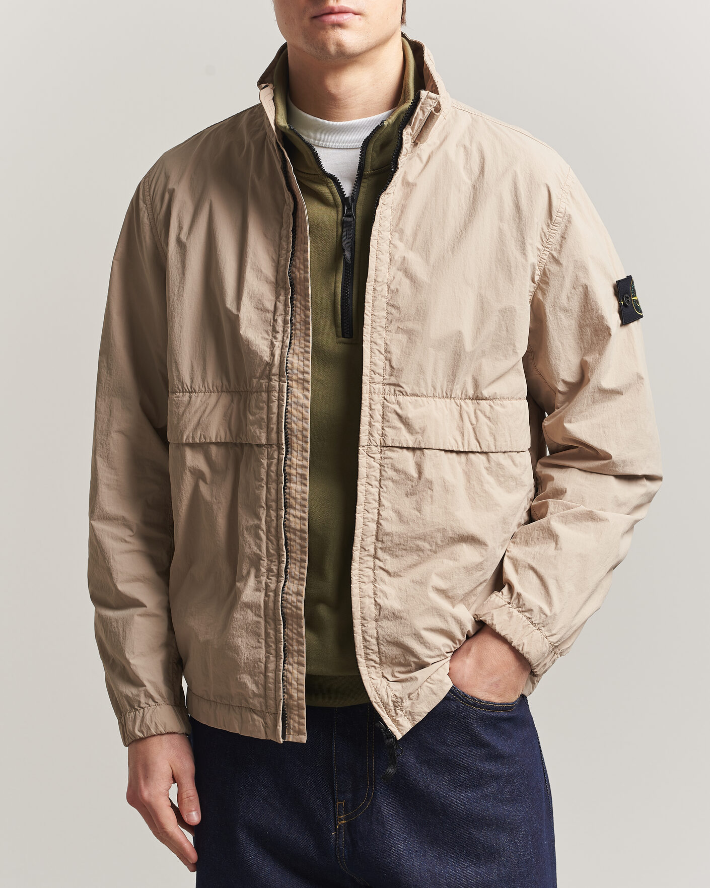 Stone Island Nylon Smerigliato-TC Stand Collar Jacket Desert hos