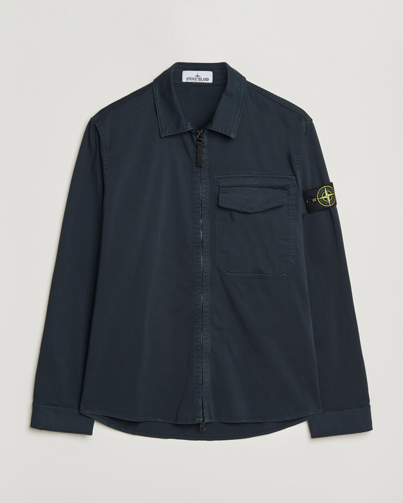 Herre | Skjorter | Stone Island | Cotton Stretch Zip Overshirt Navy